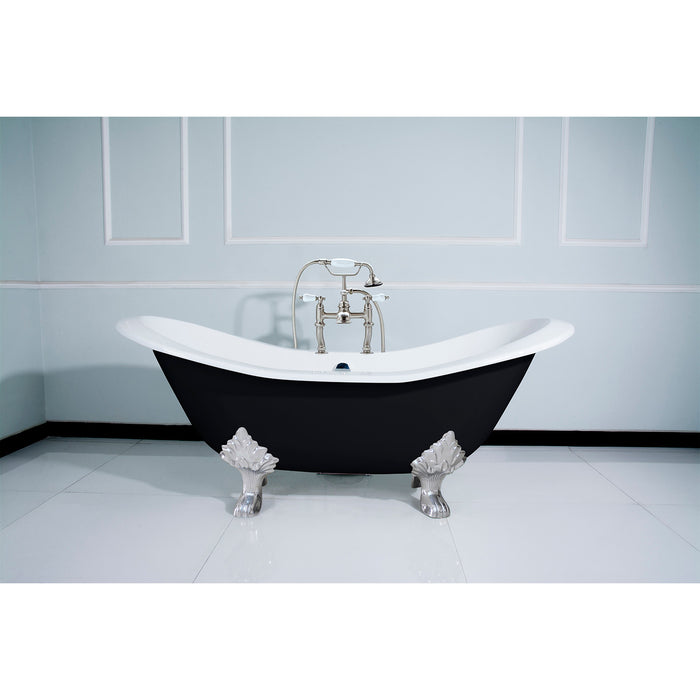 Aqua Eden VBT7D7231NC1 72-Inch Cast Iron Oval Double Slipper Clawfoot Tub (7-Inch Faucet Drillings), Black/White/Polished Chrome