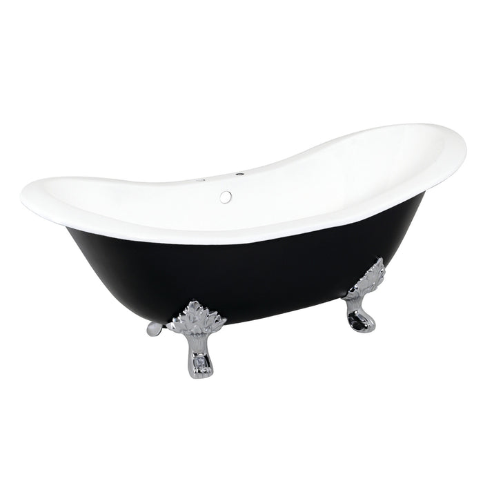 Aqua Eden VBT7D7231NC1 72-Inch Cast Iron Oval Double Slipper Clawfoot Tub (7-Inch Faucet Drillings), Black/White/Polished Chrome