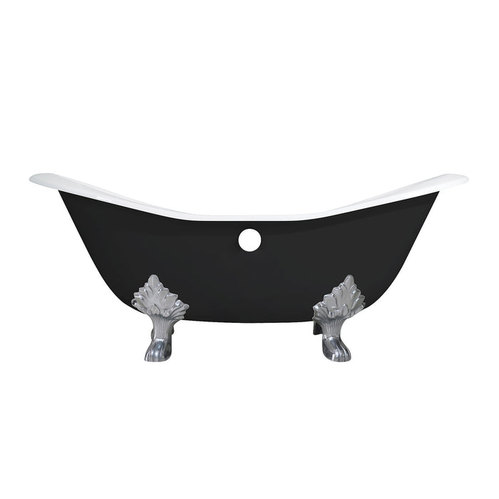 Aqua Eden VBT7D7231NC8 72-Inch Cast Iron Oval Double Slipper Clawfoot Tub (7-Inch Faucet Drillings), Black/White/Brushed Nickel