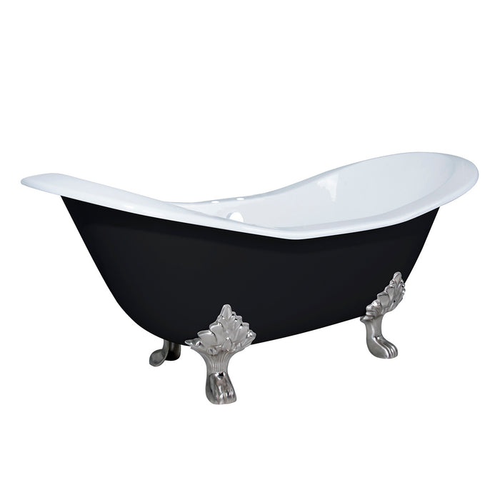 Aqua Eden VBT7D7231NC8 72-Inch Cast Iron Oval Double Slipper Clawfoot Tub (7-Inch Faucet Drillings), Black/White/Brushed Nickel