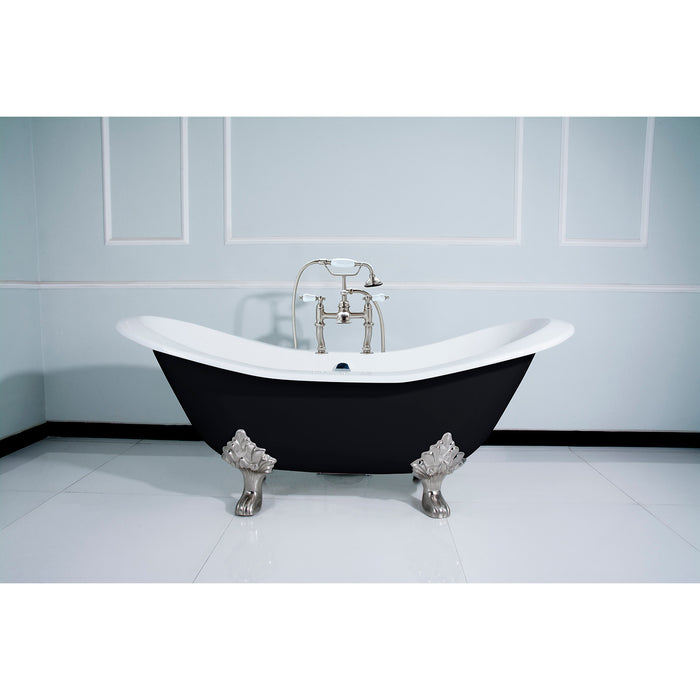 Aqua Eden VBT7D7231NC8 72-Inch Cast Iron Oval Double Slipper Clawfoot Tub (7-Inch Faucet Drillings), Black/White/Brushed Nickel