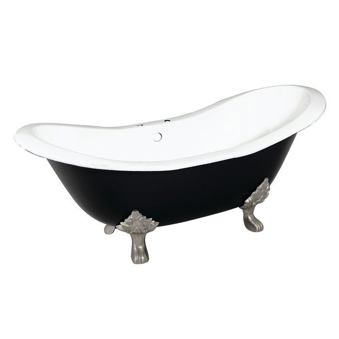 Aqua Eden VBT7D7231NC8 72-Inch Cast Iron Oval Double Slipper Clawfoot Tub (7-Inch Faucet Drillings), Black/White/Brushed Nickel