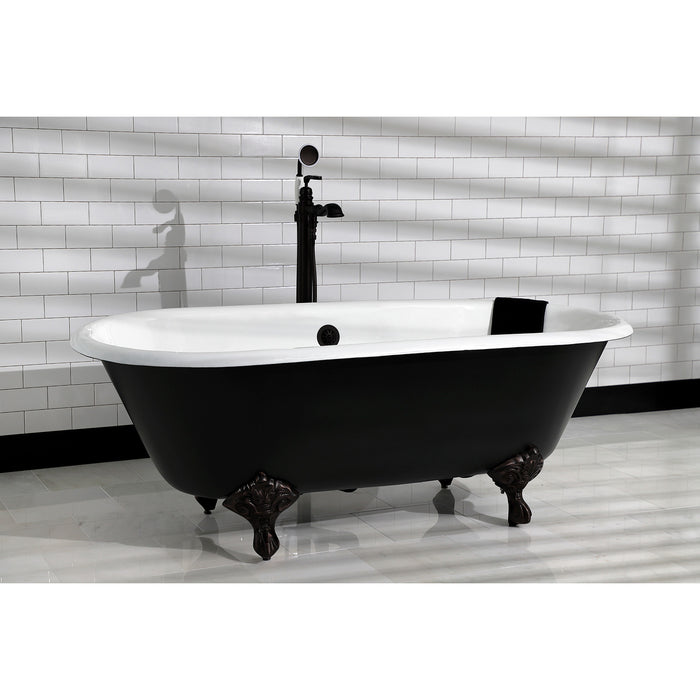 Aqua Eden VBTND663013NB0 66-Inch Cast Iron Oval Double Ended Clawfoot Tub (No Faucet Drillings), White/Matte Black