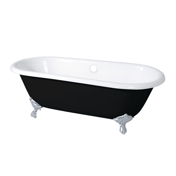 Aqua Eden VBTND663013NB1 66-Inch Cast Iron Oval Double Ended Clawfoot Tub (No Faucet Drillings), Black/White/Polished Chrome