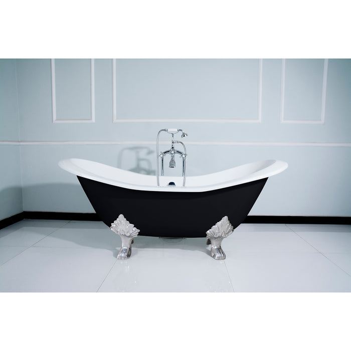 Aqua Eden VBTND7231NC1 72-Inch Cast Iron Oval Double Slipper Clawfoot Tub (No Faucet Drillings), Black/White/Polished Chrome