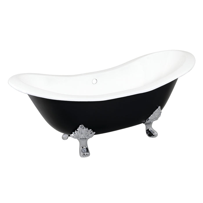 Aqua Eden VBTND7231NC1 72-Inch Cast Iron Oval Double Slipper Clawfoot Tub (No Faucet Drillings), Black/White/Polished Chrome