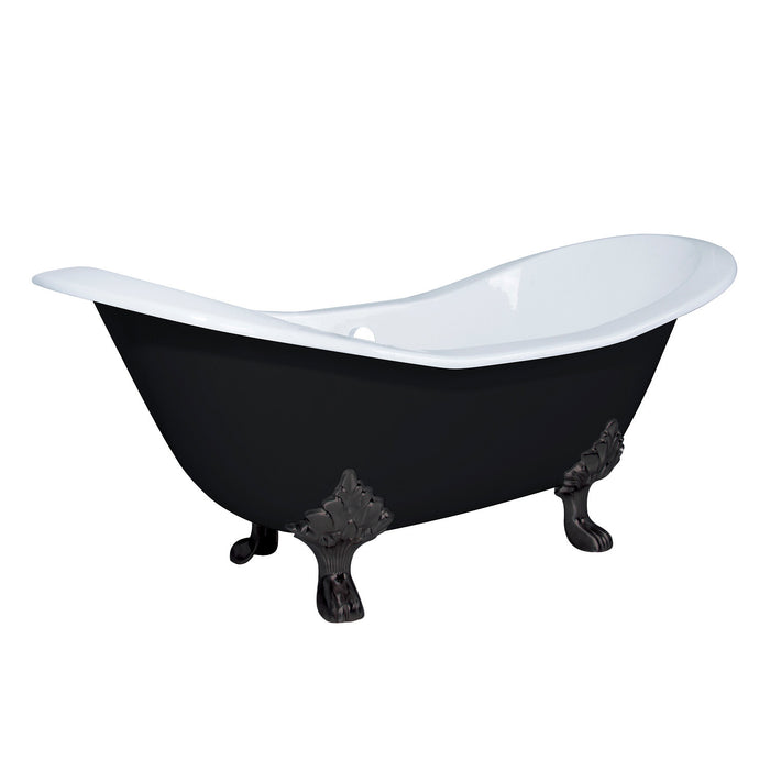 Aqua Eden VBTND7231NC5 72-Inch Cast Iron Oval Double Slipper Clawfoot Tub (No Faucet Drillings), Black/White/Oil Rubbed Bronze