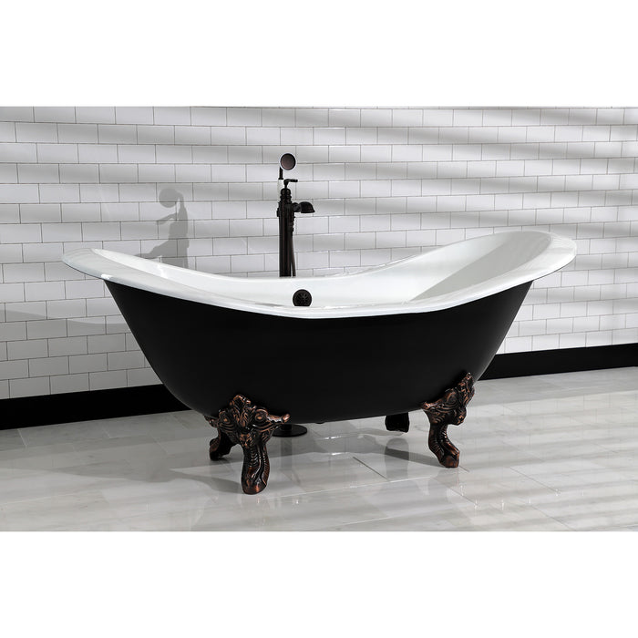 Aqua Eden VBTND7231NC5 72-Inch Cast Iron Oval Double Slipper Clawfoot Tub (No Faucet Drillings), Black/White/Oil Rubbed Bronze