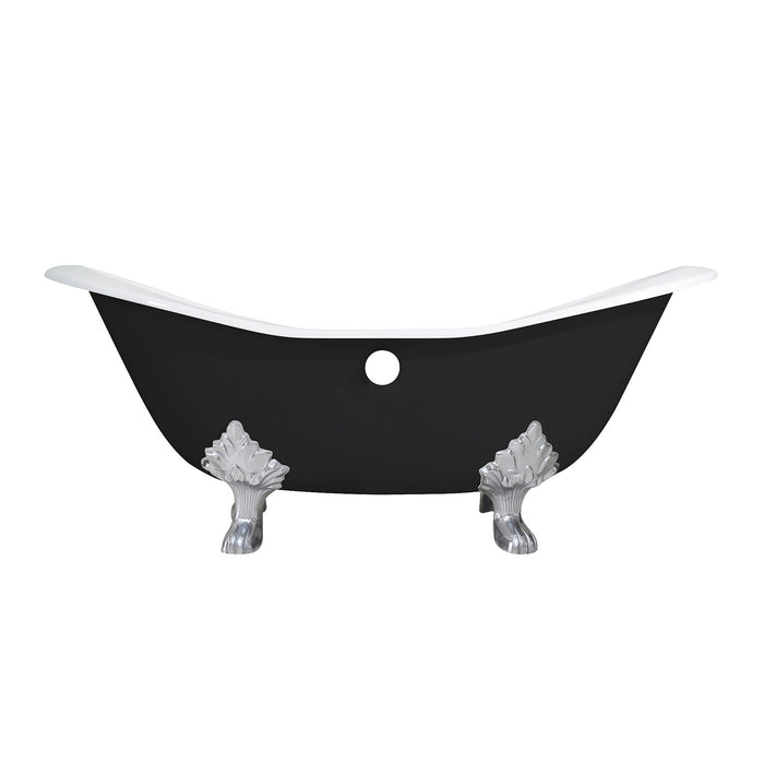 Aqua Eden VBTND7231NC8 72-Inch Cast Iron Oval Double Slipper Clawfoot Tub (No Faucet Drillings), Black/White/Brushed Nickel