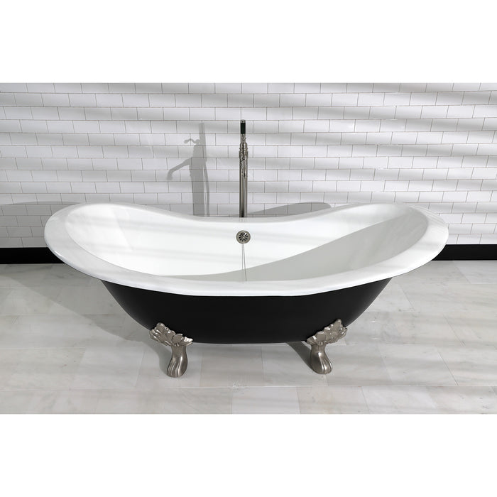 Aqua Eden VBTND7231NC8 72-Inch Cast Iron Oval Double Slipper Clawfoot Tub (No Faucet Drillings), Black/White/Brushed Nickel