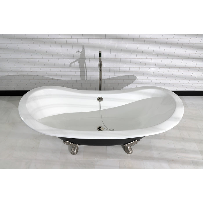 Aqua Eden VBTND7231NC8 72-Inch Cast Iron Oval Double Slipper Clawfoot Tub (No Faucet Drillings), Black/White/Brushed Nickel