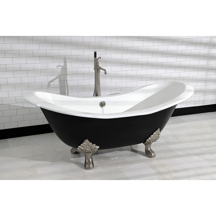 Aqua Eden VBTND7231NC8 72-Inch Cast Iron Oval Double Slipper Clawfoot Tub (No Faucet Drillings), Black/White/Brushed Nickel