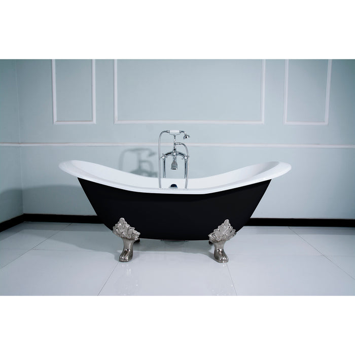 Aqua Eden VBTND7231NC8 72-Inch Cast Iron Oval Double Slipper Clawfoot Tub (No Faucet Drillings), Black/White/Brushed Nickel