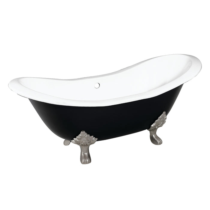 Aqua Eden VBTND7231NC8 72-Inch Cast Iron Oval Double Slipper Clawfoot Tub (No Faucet Drillings), Black/White/Brushed Nickel