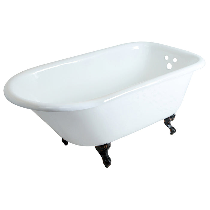 Aqua Eden VCT3D603019NT5 60-Inch Cast Iron Oval Rectangular Roll Top Clawfoot Tub (3-3/8-Inch Wall Drillings), White/Oil Rubbed Bronze