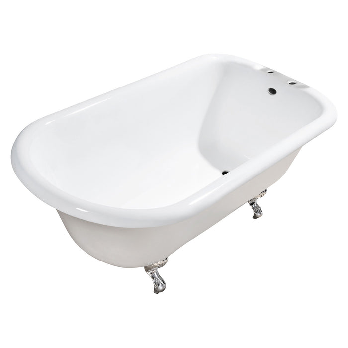 Aqua Eden VCT7D483117W1 48-Inch Cast Iron D-Shaped Roll Top Clawfoot Tub (7-Inch Faucet Drillings), White/Polished Chrome