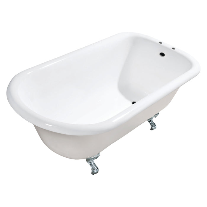 Aqua Eden VCT7D483117W1 48-Inch Cast Iron D-Shaped Roll Top Clawfoot Tub (7-Inch Faucet Drillings), White/Polished Chrome