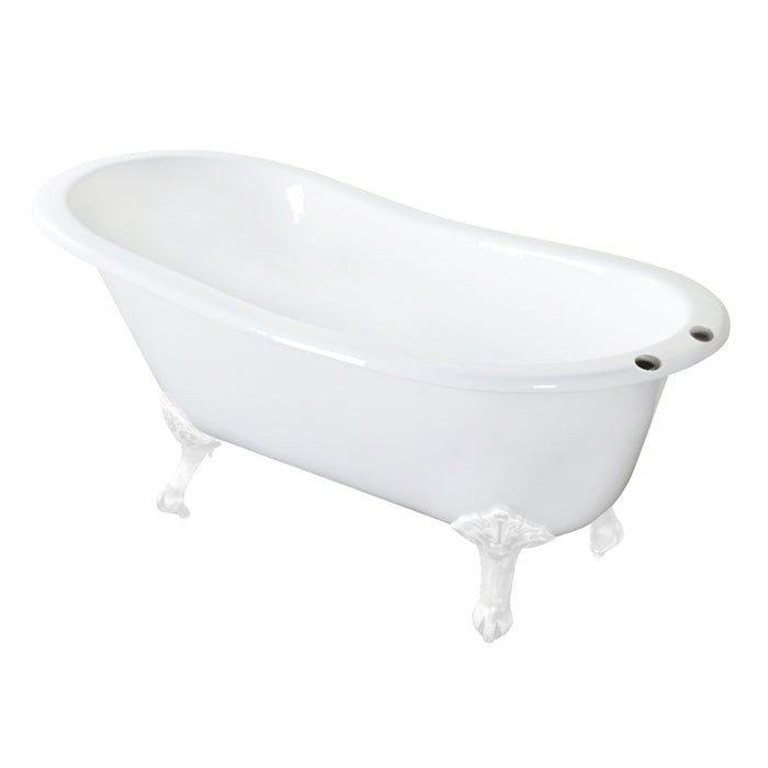 Tazatina VCT7D5431BW 54-Inch Cast Iron Single Slipper Clawfoot Tub with 7-Inch Faucet Drillings, White/White
