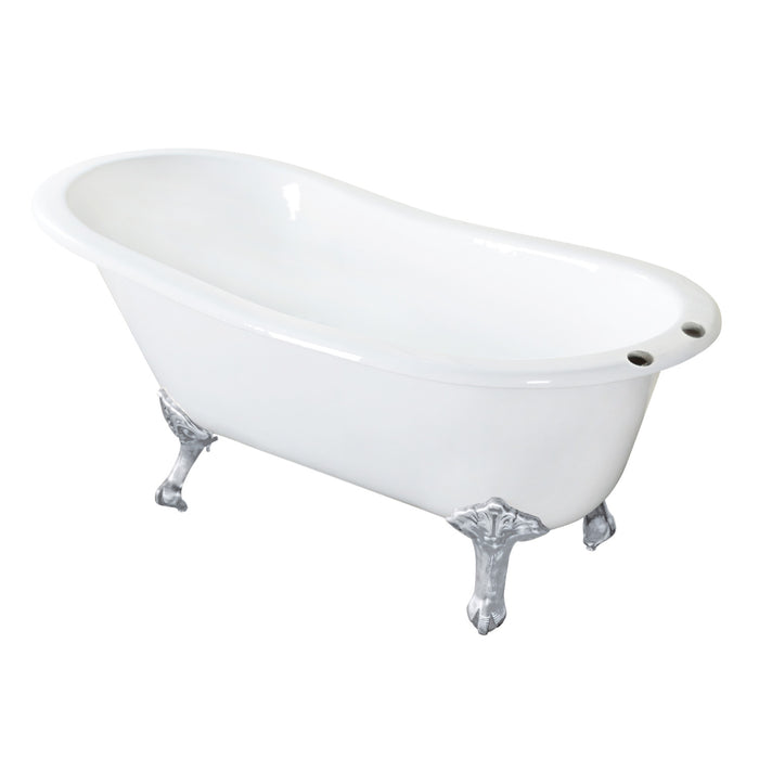 Tazatina VCT7D5731B1 57-Inch Cast Iron Oval Single Slipper Clawfoot Tub (7-Inch Faucet Drillings), White/Polished Chrome