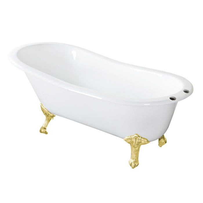 Aqua Eden VCT7D653129B2 61-Inch Cast Iron Oval Single Slipper Clawfoot Tub (7-Inch Faucet Drillings), White/Polished Brass