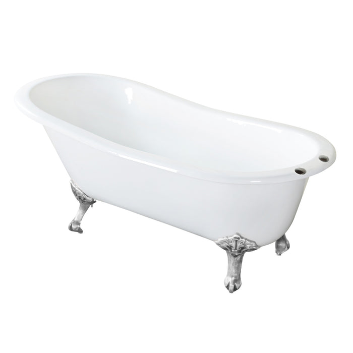 Aqua Eden VCT7D653129B8 61-Inch Cast Iron Oval Single Slipper Clawfoot Tub (7-Inch Faucet Drillings), White/Brushed Nickel