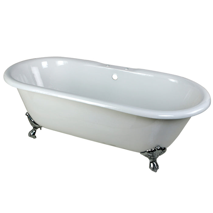 Aqua Eden VCT7D663013NB1 66-Inch Cast Iron Oval Double Ended Clawfoot Tub (7-Inch Faucet Drillings), White/Polished Chrome