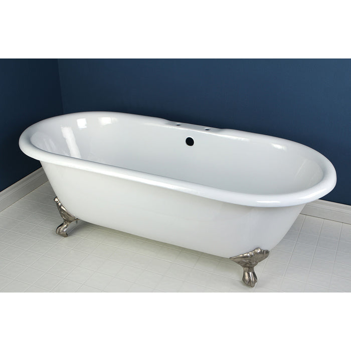 Aqua Eden VCT7D663013NB8 66-Inch Cast Iron Oval Double Ended Clawfoot Tub (7-Inch Faucet Drillings), White/Brushed Nickel