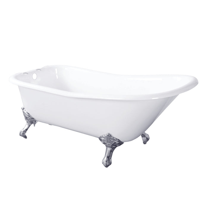 Aqua Eden VCT7D6630NF1 67-Inch Cast Iron D-Shaped Single Slipper Clawfoot Tub (7-Inch Faucet Drillings), White/Polished Chrome