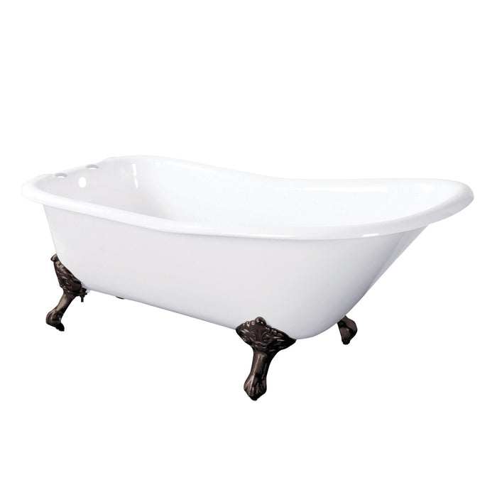 Aqua Eden VCT7D6630NF5 67-Inch Cast Iron D-Shaped Single Slipper Clawfoot Tub (7-Inch Faucet Drillings), White/Oil Rubbed Bronze