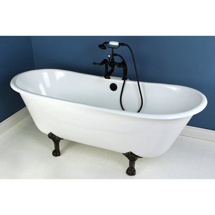 Aqua Eden VCT7D6728NH5 67-Inch Cast Iron Oval Double Slipper Clawfoot Tub (7-Inch Faucet Drillings), White/Oil Rubbed Bronze