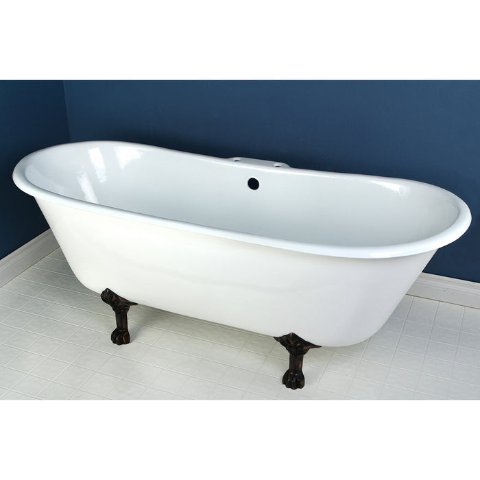 Aqua Eden VCT7D6728NH5 67-Inch Cast Iron Oval Double Slipper Clawfoot Tub (7-Inch Faucet Drillings), White/Oil Rubbed Bronze