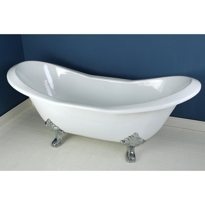 Aqua Eden VCT7D7231NC1 72-Inch Cast Iron Oval Double Slipper Clawfoot Tub (7-Inch Faucet Drillings), White/Polished Chrome