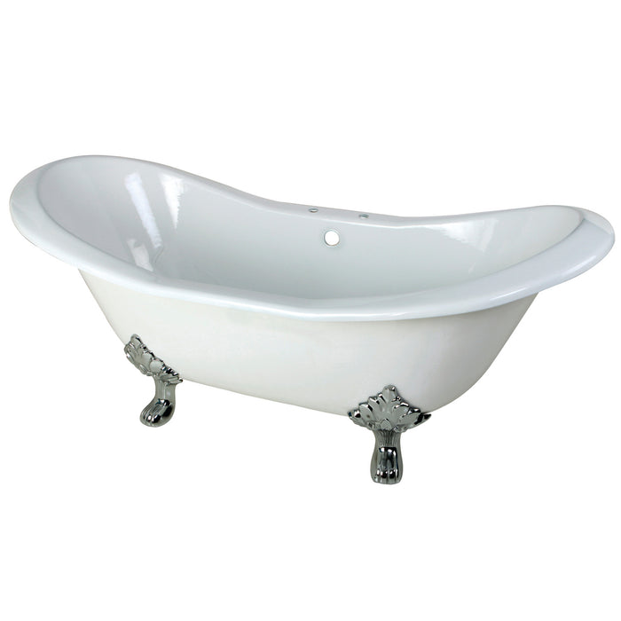 Aqua Eden VCT7D7231NC1 72-Inch Cast Iron Oval Double Slipper Clawfoot Tub (7-Inch Faucet Drillings), White/Polished Chrome