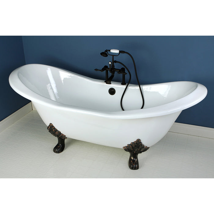 Aqua Eden VCT7D7231NC5 72-Inch Cast Iron Oval Double Slipper Clawfoot Tub (7-Inch Faucet Drillings), White/Oil Rubbed Bronze