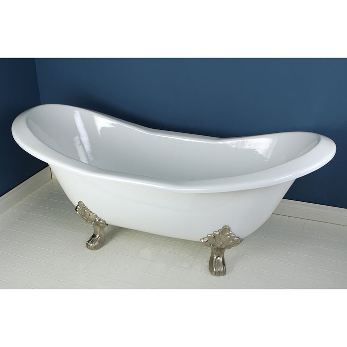 Aqua Eden VCT7D7231NC8 72-Inch Cast Iron Oval Double Slipper Clawfoot Tub (7-Inch Faucet Drillings), White/Brushed Nickel