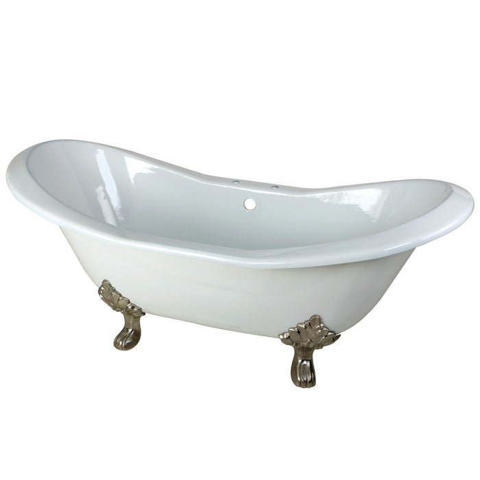 Aqua Eden VCT7D7231NC8 72-Inch Cast Iron Oval Double Slipper Clawfoot Tub (7-Inch Faucet Drillings), White/Brushed Nickel