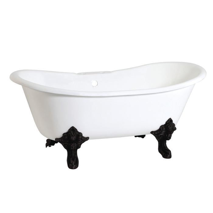 Aqua Eden VCT7DS6731NL0 67-Inch Cast Iron Oval Double Slipper Clawfoot Tub (7-Inch Faucet Drillings), White/Matte Black