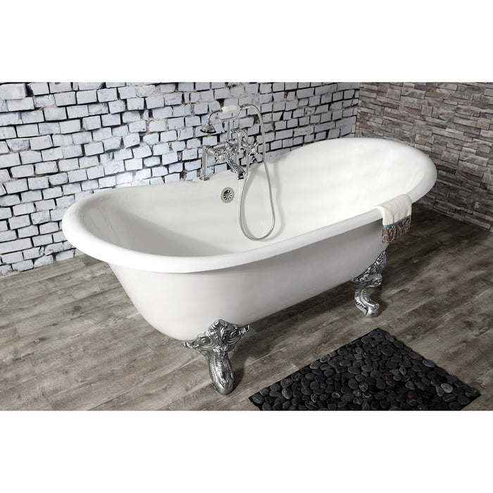 Aqua Eden VCT7DS6731NL1 67-Inch Cast Iron Oval Double Slipper Clawfoot Tub (7-Inch Faucet Drillings), White/Polished Chrome