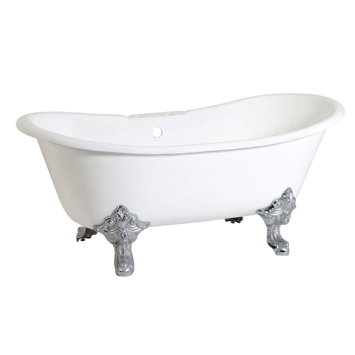 Aqua Eden VCT7DS6731NL1 67-Inch Cast Iron Oval Double Slipper Clawfoot Tub (7-Inch Faucet Drillings), White/Polished Chrome