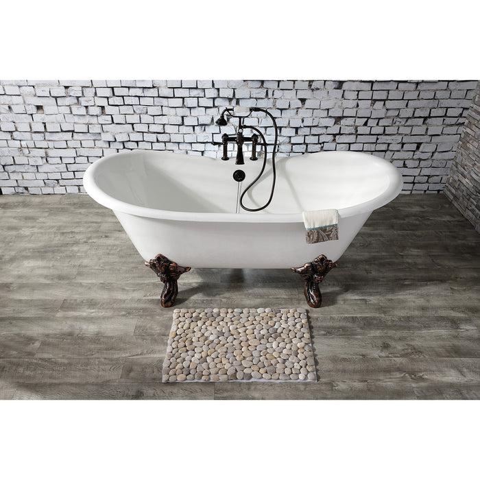 Aqua Eden VCT7DS6731NL5 67-Inch Cast Iron Oval Double Slipper Clawfoot Tub (7-Inch Faucet Drillings), White/Oil Rubbed Bronze