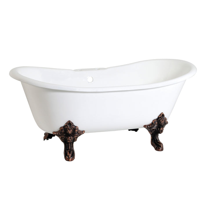 Aqua Eden VCT7DS6731NL5 67-Inch Cast Iron Oval Double Slipper Clawfoot Tub (7-Inch Faucet Drillings), White/Oil Rubbed Bronze