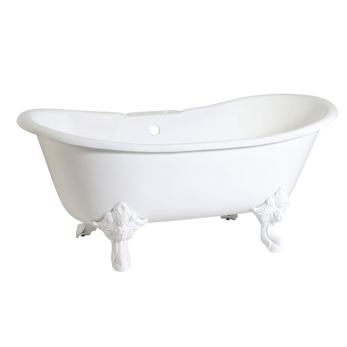 Aqua Eden VCT7DS6731NLW 67-Inch Cast Iron Oval Double Slipper Clawfoot Tub (7-Inch Faucet Drillings), White