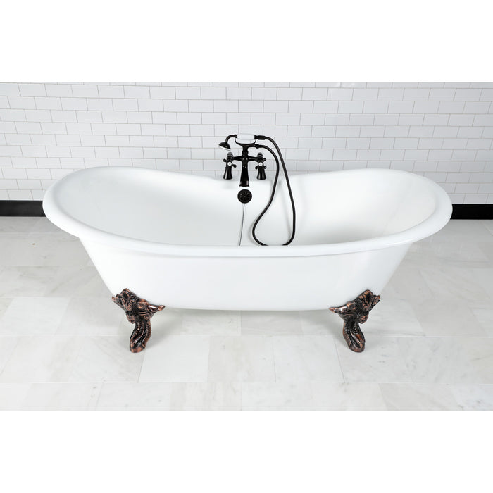 Aqua Eden VCT7DS7231NL5 72-Inch Cast Iron Oval Double Slipper Clawfoot Tub (7-Inch Faucet Drillings), White/Oil Rubbed Bronze