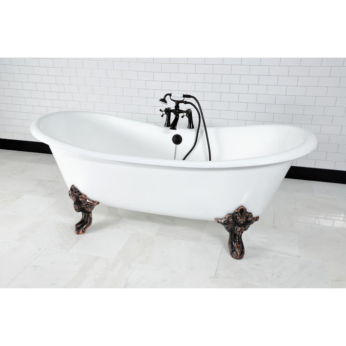 Aqua Eden VCT7DS7231NL5 72-Inch Cast Iron Oval Double Slipper Clawfoot Tub (7-Inch Faucet Drillings), White/Oil Rubbed Bronze