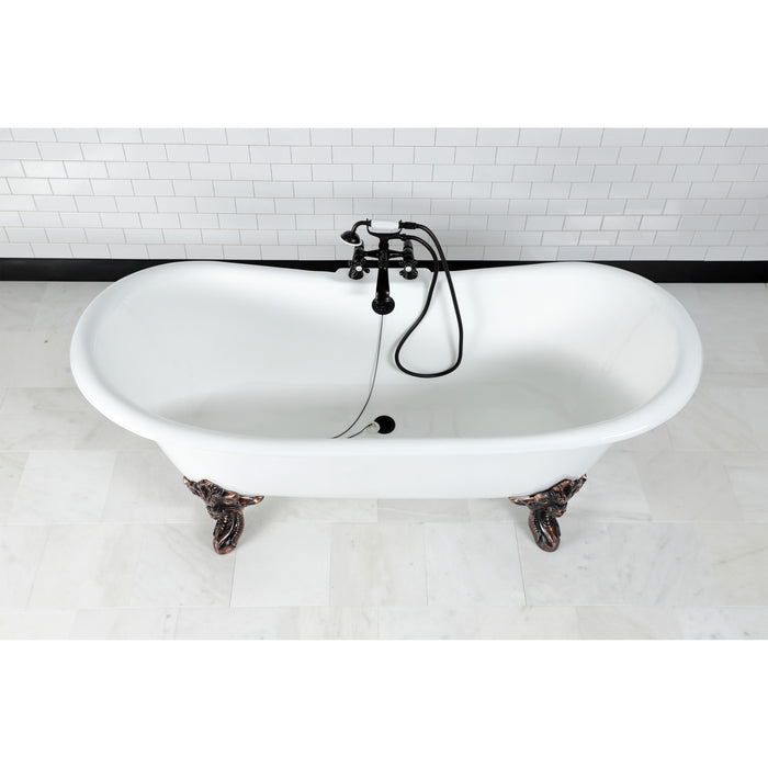 Aqua Eden VCT7DS7231NL5 72-Inch Cast Iron Oval Double Slipper Clawfoot Tub (7-Inch Faucet Drillings), White/Oil Rubbed Bronze