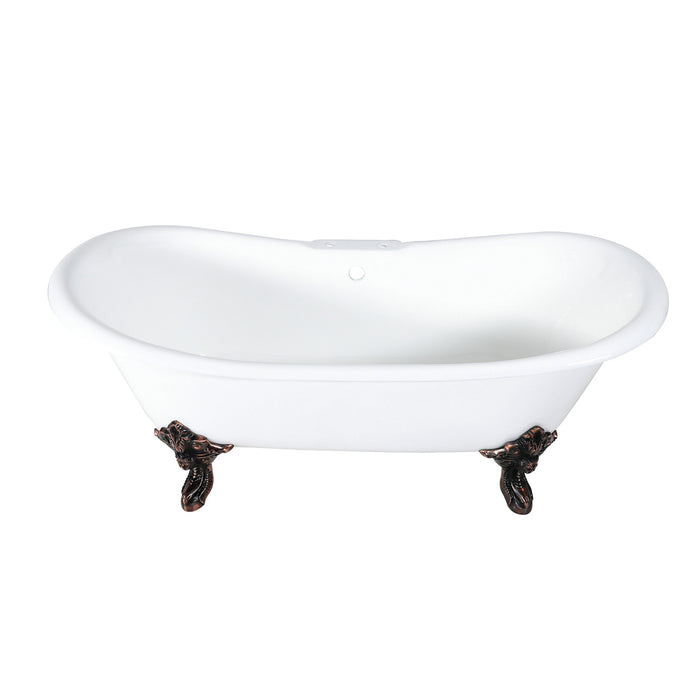 Aqua Eden VCT7DS7231NL5 72-Inch Cast Iron Oval Double Slipper Clawfoot Tub (7-Inch Faucet Drillings), White/Oil Rubbed Bronze