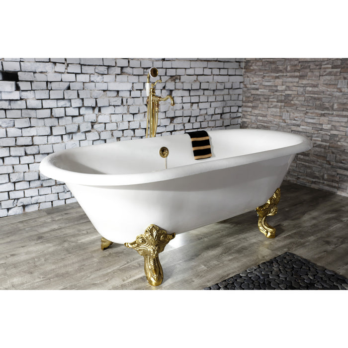 Aqua Eden VCTDE7232NL2 72-Inch Cast Iron Oval Double Ended Clawfoot Tub (No Faucet Drillings), White/Polished Brass