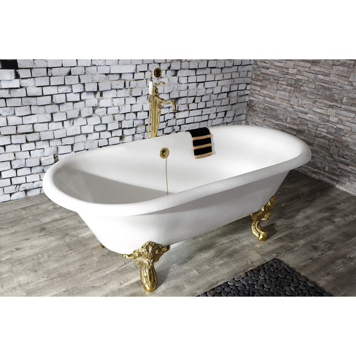 Aqua Eden VCTDE7232NL2 72-Inch Cast Iron Oval Double Ended Clawfoot Tub (No Faucet Drillings), White/Polished Brass