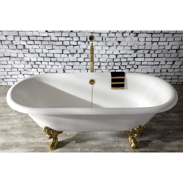 Aqua Eden VCTDE7232NL2 72-Inch Cast Iron Oval Double Ended Clawfoot Tub (No Faucet Drillings), White/Polished Brass