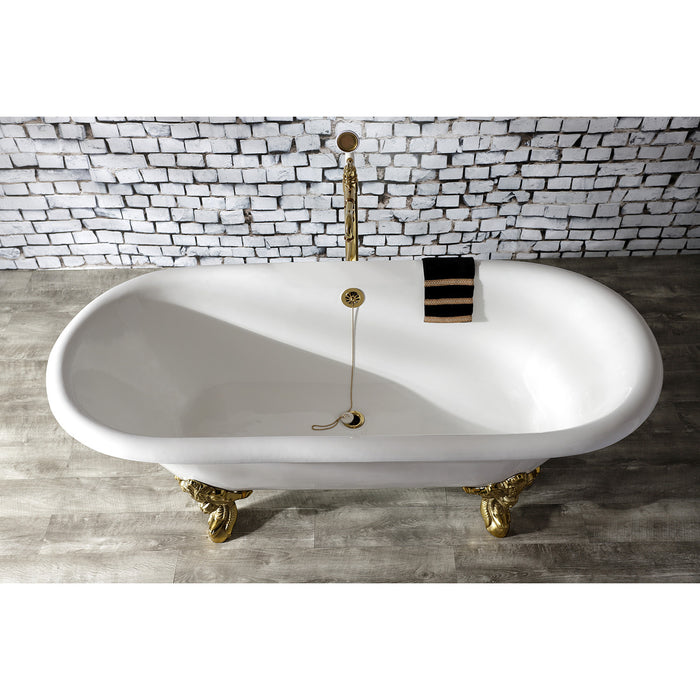 Aqua Eden VCTDE7232NL2 72-Inch Cast Iron Oval Double Ended Clawfoot Tub (No Faucet Drillings), White/Polished Brass